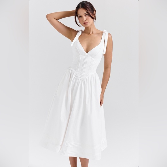 NWOT HOUSE OF CB HATTIE White Pin Tuck Cotton Midi Sundress. Size XL - Picture 4 of 14